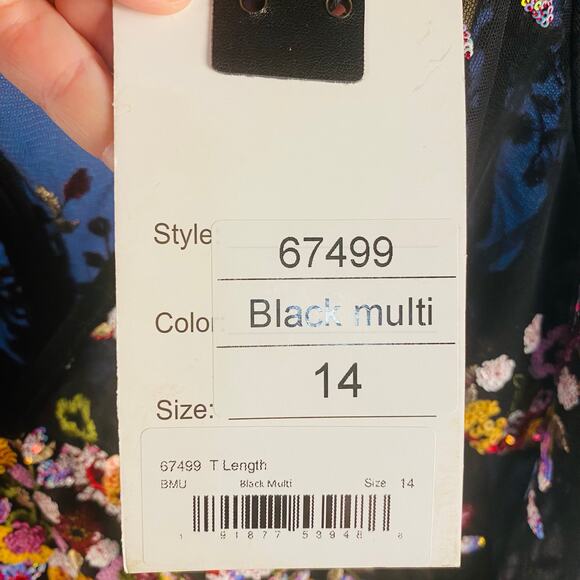 Mac Duggal Black Floral Embroidered Midi Tea Length Dress Sz 14 NWT Whimsigoth - Picture 9 of 10